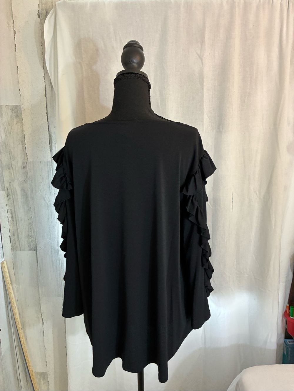 Ruby Rd. Black Square Neck Ruffle Sleeve Tunic - Picture 3 of 4